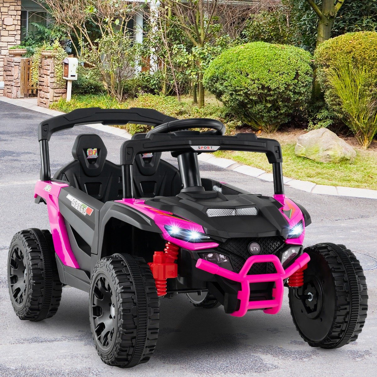 Kinder 12V Elektroauto mit Fernbedienung Elektrischer UTV-Truck Kinderauto Kinderfahrzeug Rosa