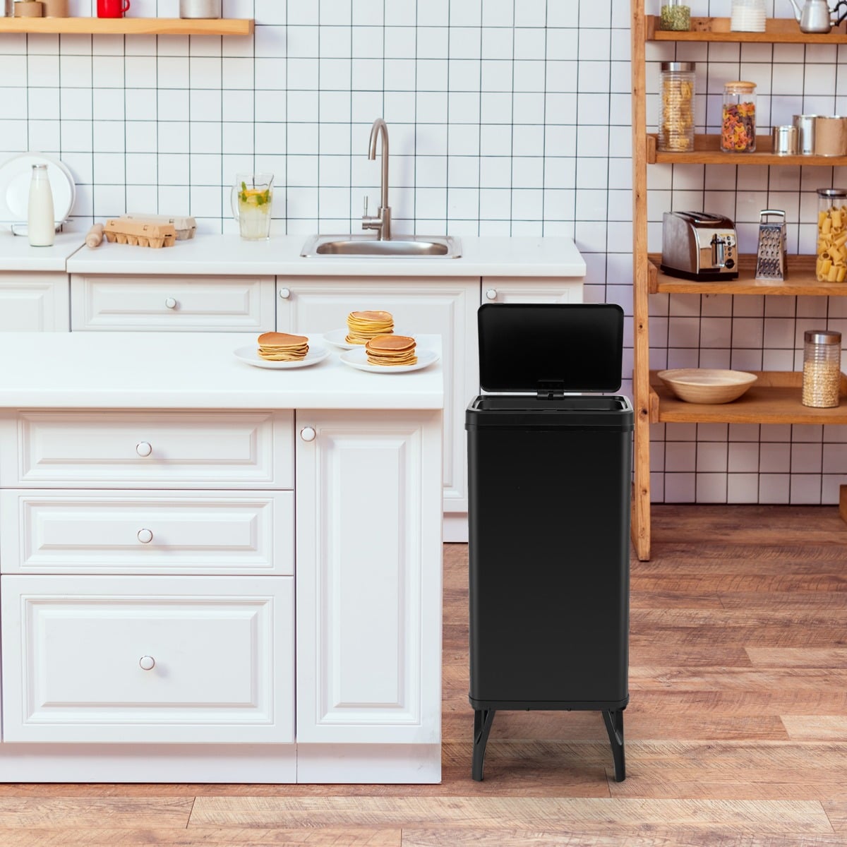 Edelstahl-Mülleimer 50 L Automatischer Bewegungssensor-Abfalleimer mit offener Deckel 33,5 x 26 x 83,5 cm Schwarz