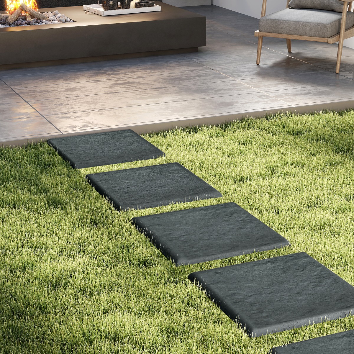 16er Set Trittsteine für Garten Gehwegplatten aus Polypropylen Steinplatten inkl. 64 Erdspießen 39,5 x 39,5 cm Grau
