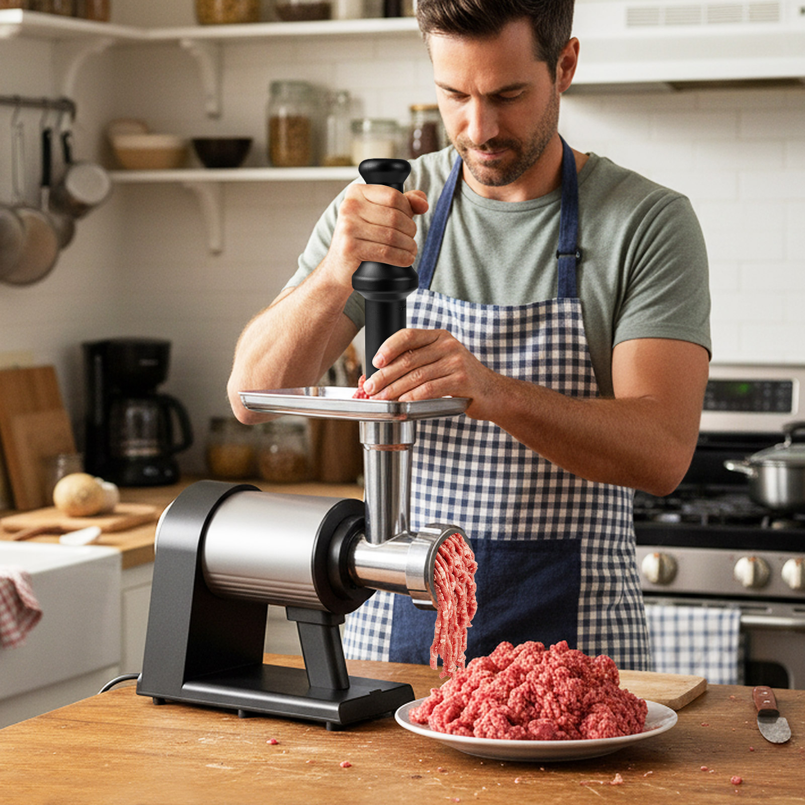 Elektrischer Fleischwolf 2000W Hackfleisch maschine mit 3 Wurstfüllrohren 3 Lochscheiben Kebbe-Set Schwarz
