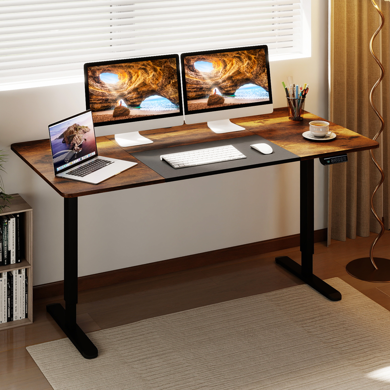 Elektrischer Stehschreibtisch 140 x 70 cm höhenverstellbarer Schreibtisch ergonomischer Sitz-Steh-Schreibtisch Braun