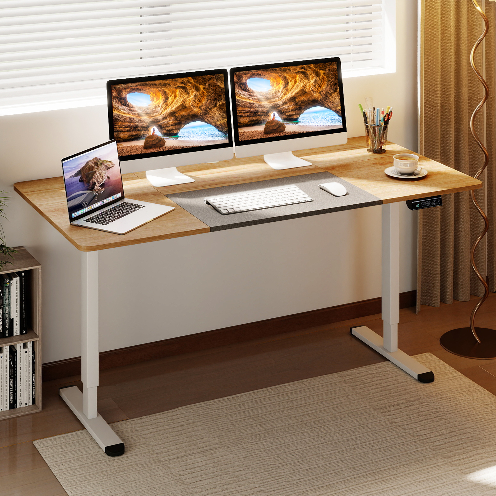 Elektrischer Stehschreibtisch 140 x 70 cm höhenverstellbarer Schreibtisch ergonomischer Sitz-Steh-Schreibtisch Natur