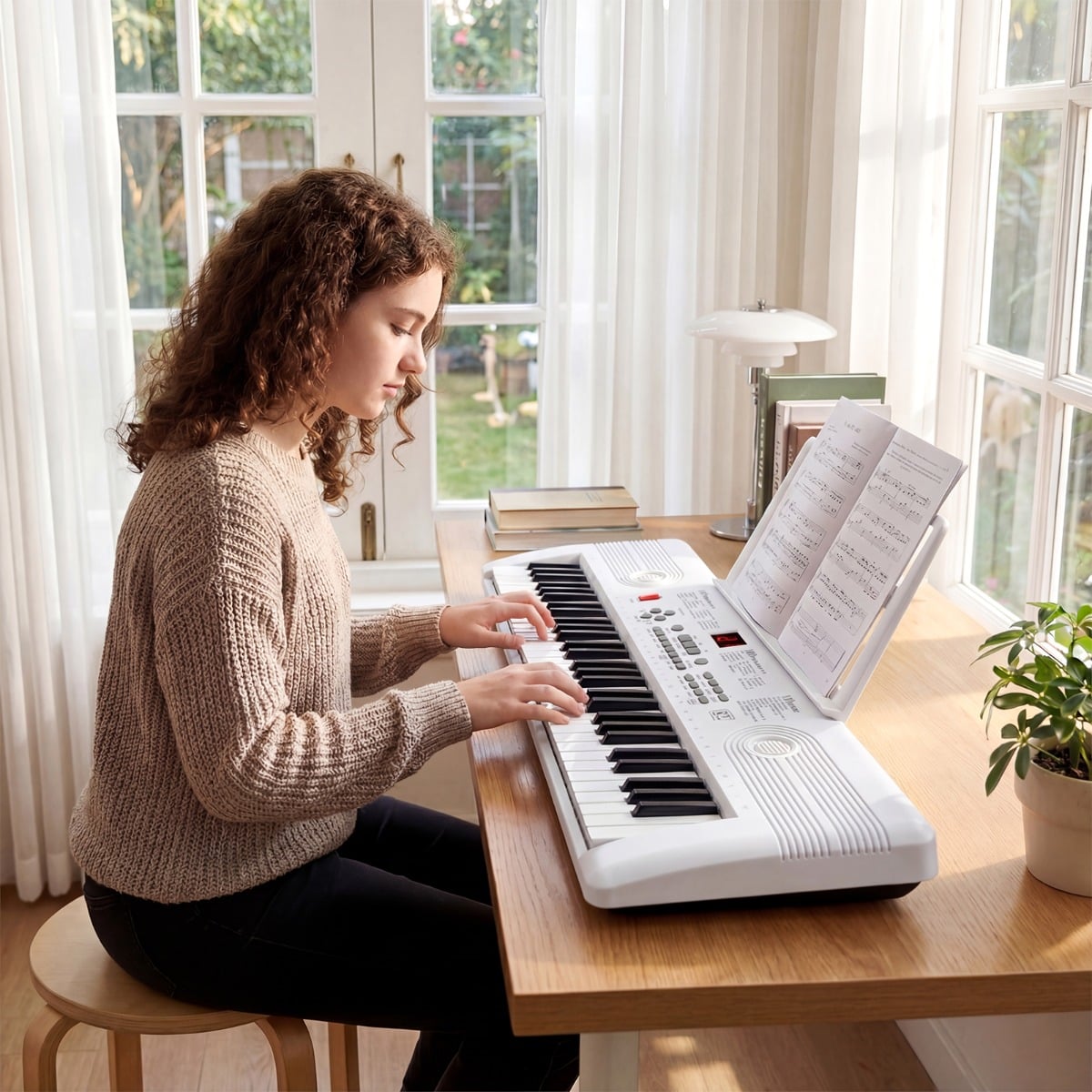 61 Tasten Piano Keyboard mit Ständer & Mikrofon & Tragetasche Digital Piano E-Piano Weiß