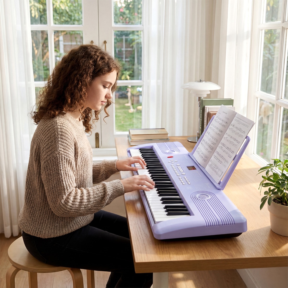 61 Tasten Piano Keyboard mit Ständer & Mikrofon & Tragetasche Digital Piano E-Piano Lila