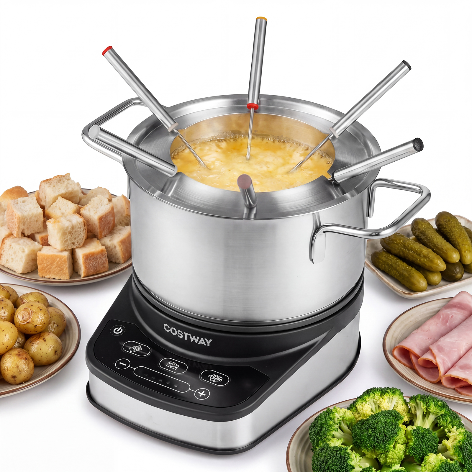 Elektrisches Fondue-Set 1200W Fonduetopf Set mit Abnehmbarem 3L Edelstahltopf