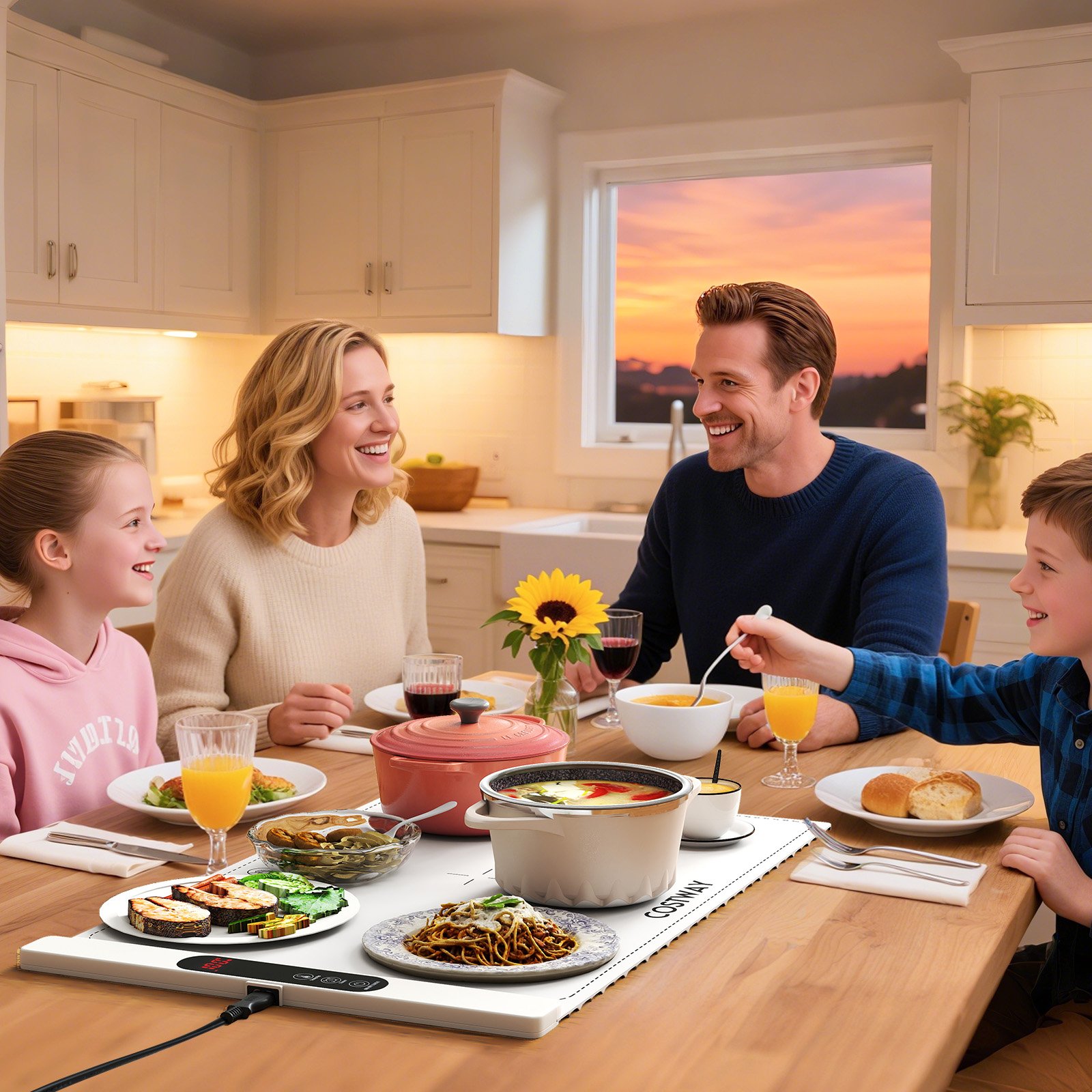 Elektrische Wärmematte Silikon für Lebensmittel Rollbare Warmhalteplatte 6 Temperaturregelung von 50℃-100℃ (Weiß)