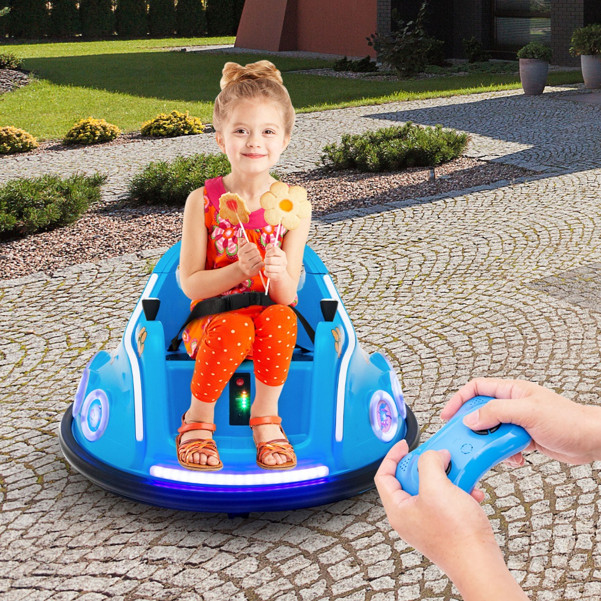 12V Kinder Autoscooter 360 Grad Drehung mit Musik & Lichtern & Fernbedienung Blau