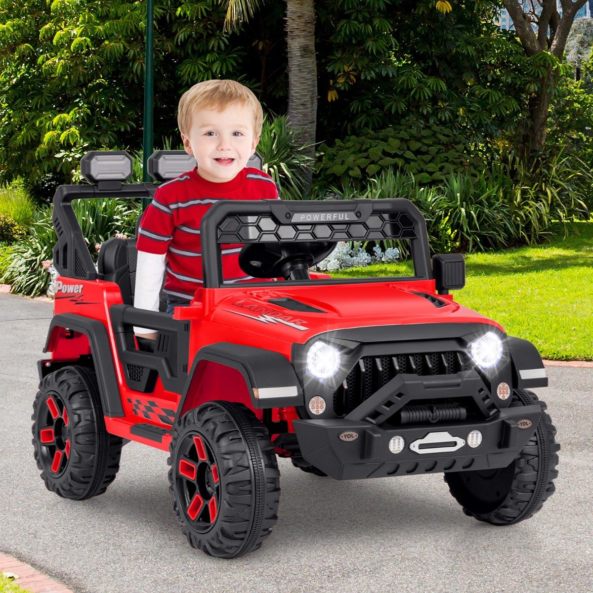 Kinder Elektroauto mit 2,4G Fernbedienung & USB & Licht & Musik 12V Kinderauto Jeep Auto Rot