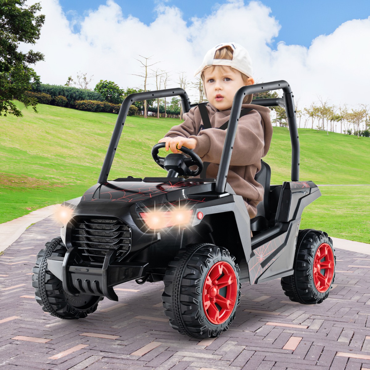 Kinder Elektroauto mit 2,4G Fernsteuerung 24V Elektrofahrzeuge UTV für Kinder ab 3 Jahre Schwarz