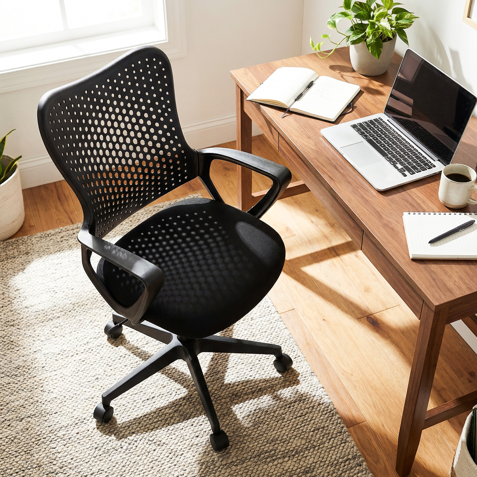 Ergonomischer Bürostuhl mit Atmungsaktive Mesh-Rückenlehne Höhenverstellbarer Drehstuhl Schwarz