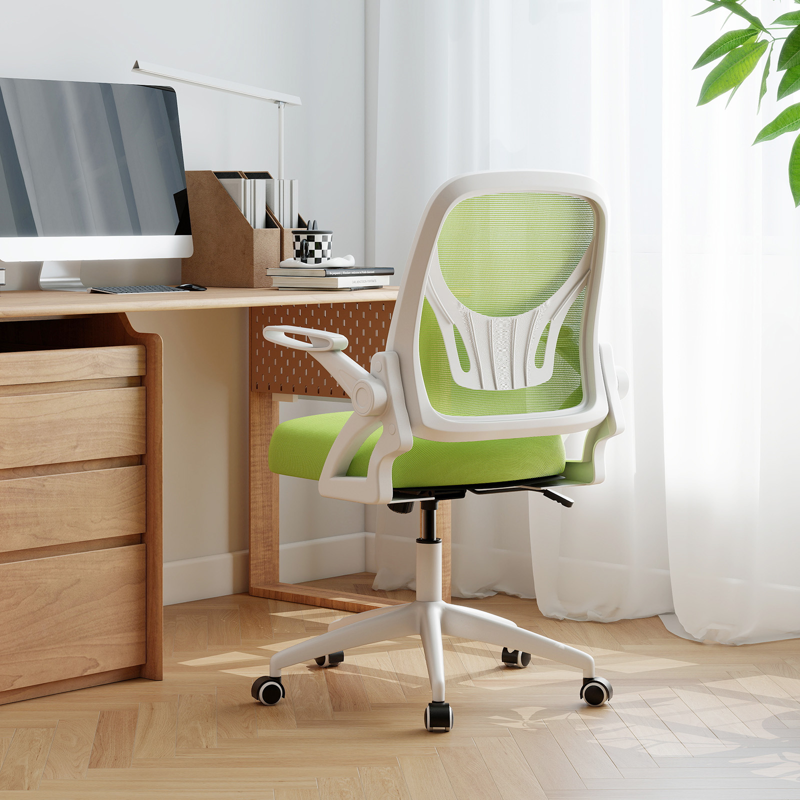 Ergonomischer Bürostuhl mit Hochklappbaren Armlehnen & Wippfunktion Schreibtischstuhl Grün