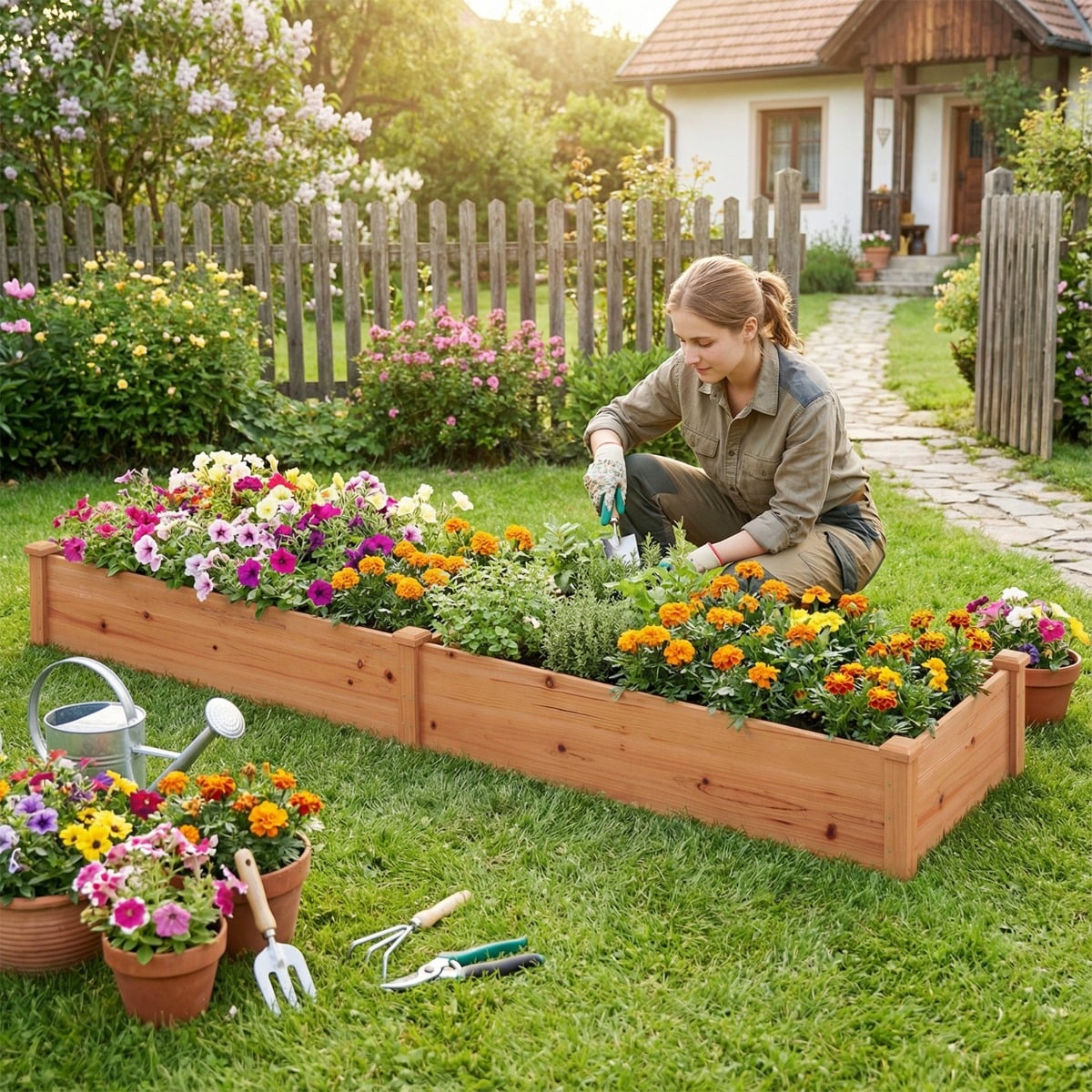 Hochbeet Gartenbeet Holz 240 x 60 x 25 cm Pflanzkasten für Gemüse Blumen Orange