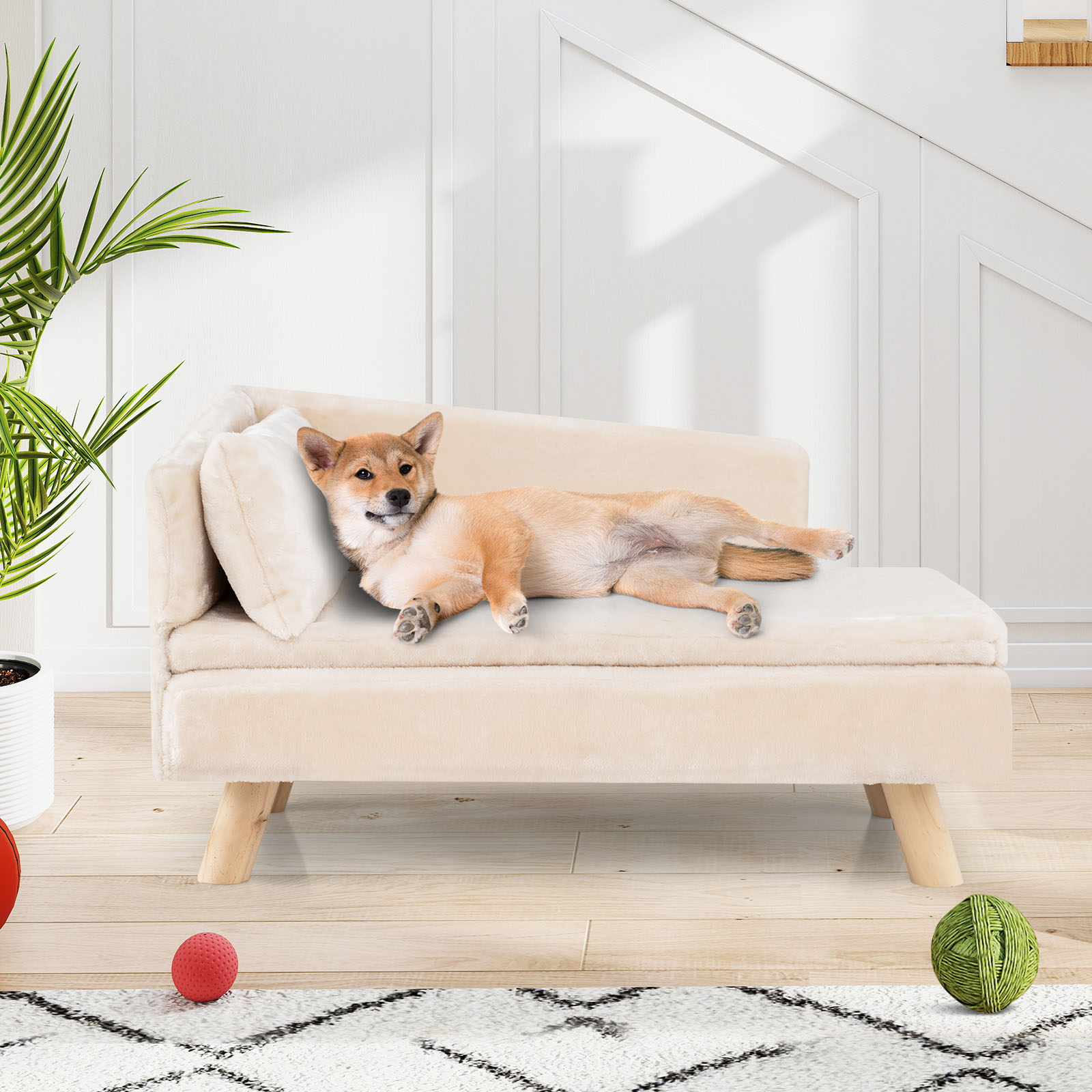 Erhöhtes Hundesofa für mittelgroße & kleine Hunde Welpen Katzen und Kätzchen Hundecouch Weiß