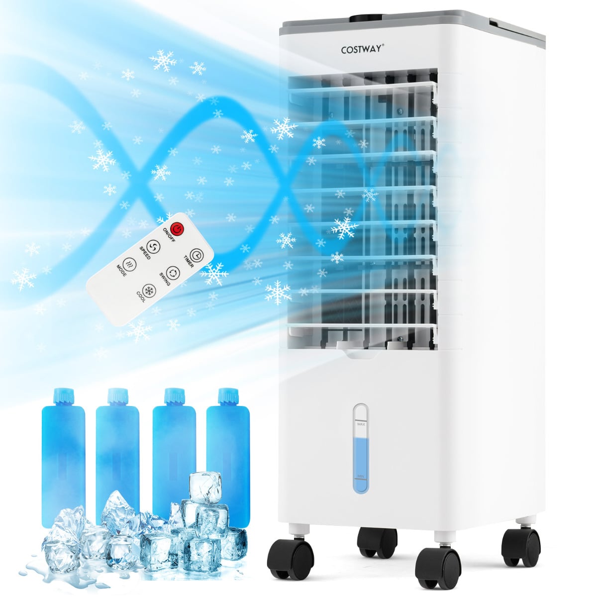 Klimaanlage ohne Abluftschlauch 3 in 1 Luftkühler & Ventilator & Luftbefeuchter mit 3 Modi & 12H Timer Grau+Weiß