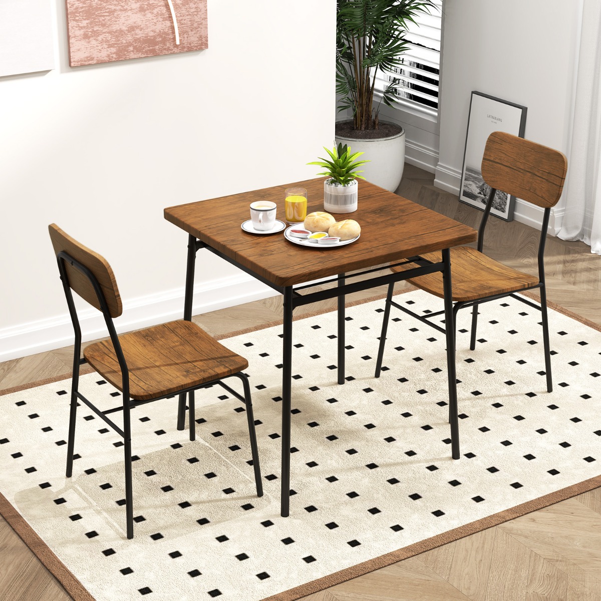 Essgruppe mit 2 Stühlen & Ablageregal Platzsparende Sitzgruppe Esstisch Rustikales Braun