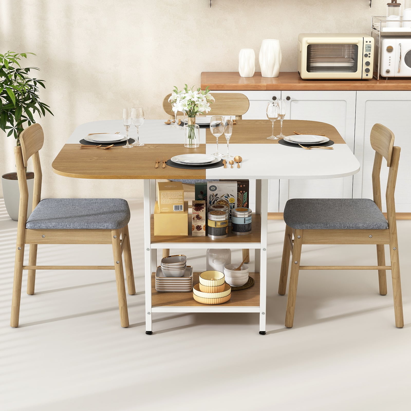 Esstisch Küchentisch mit 2 Ablagen quadratischer Esszimmertisch für 4 Personen für Esszimmer 120 x 120 x 77 cm