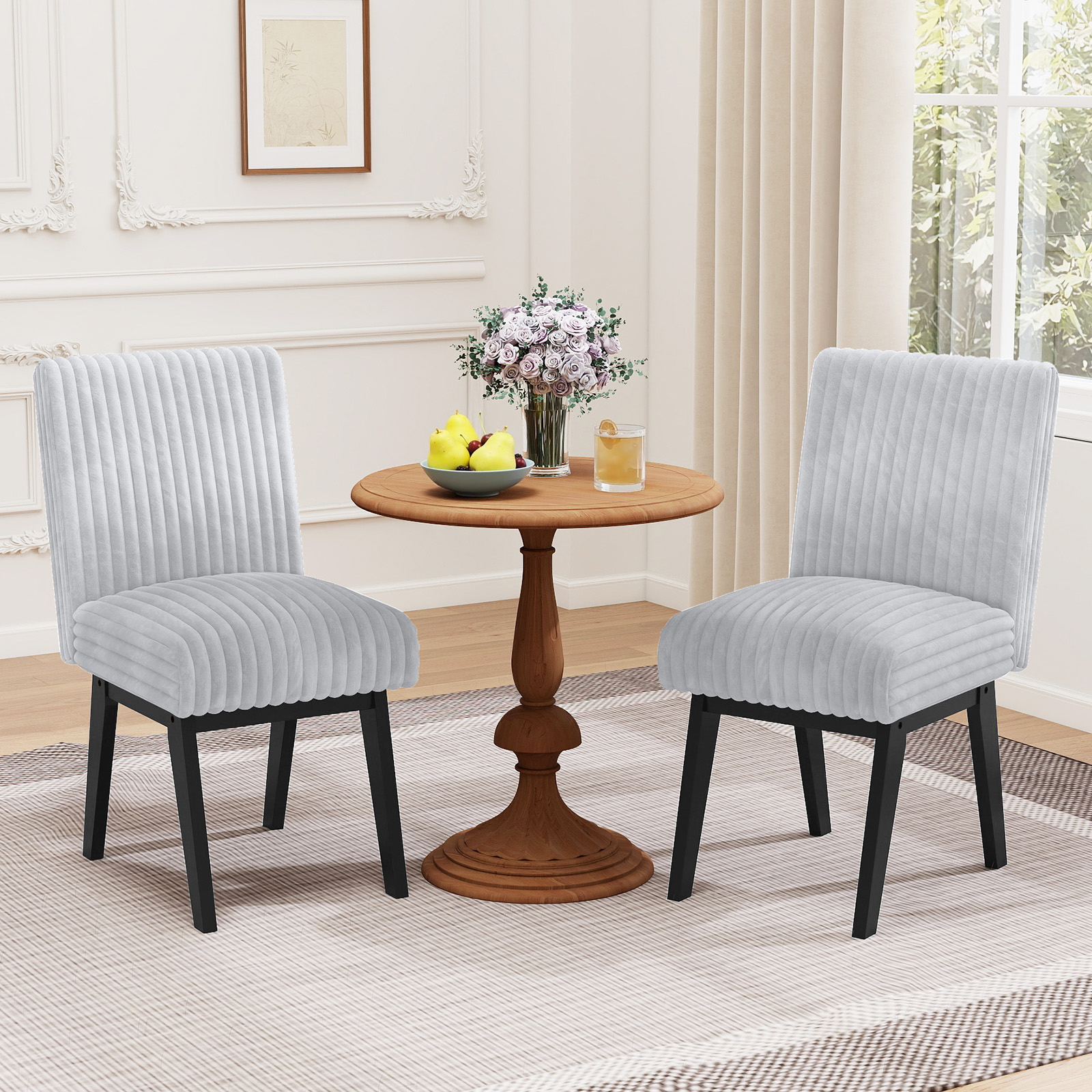 Esszimmerstühle 2er Set Küchenstühle mit gepolstertem Sitz, Gummiholzbeine & Rückenlehne Grau