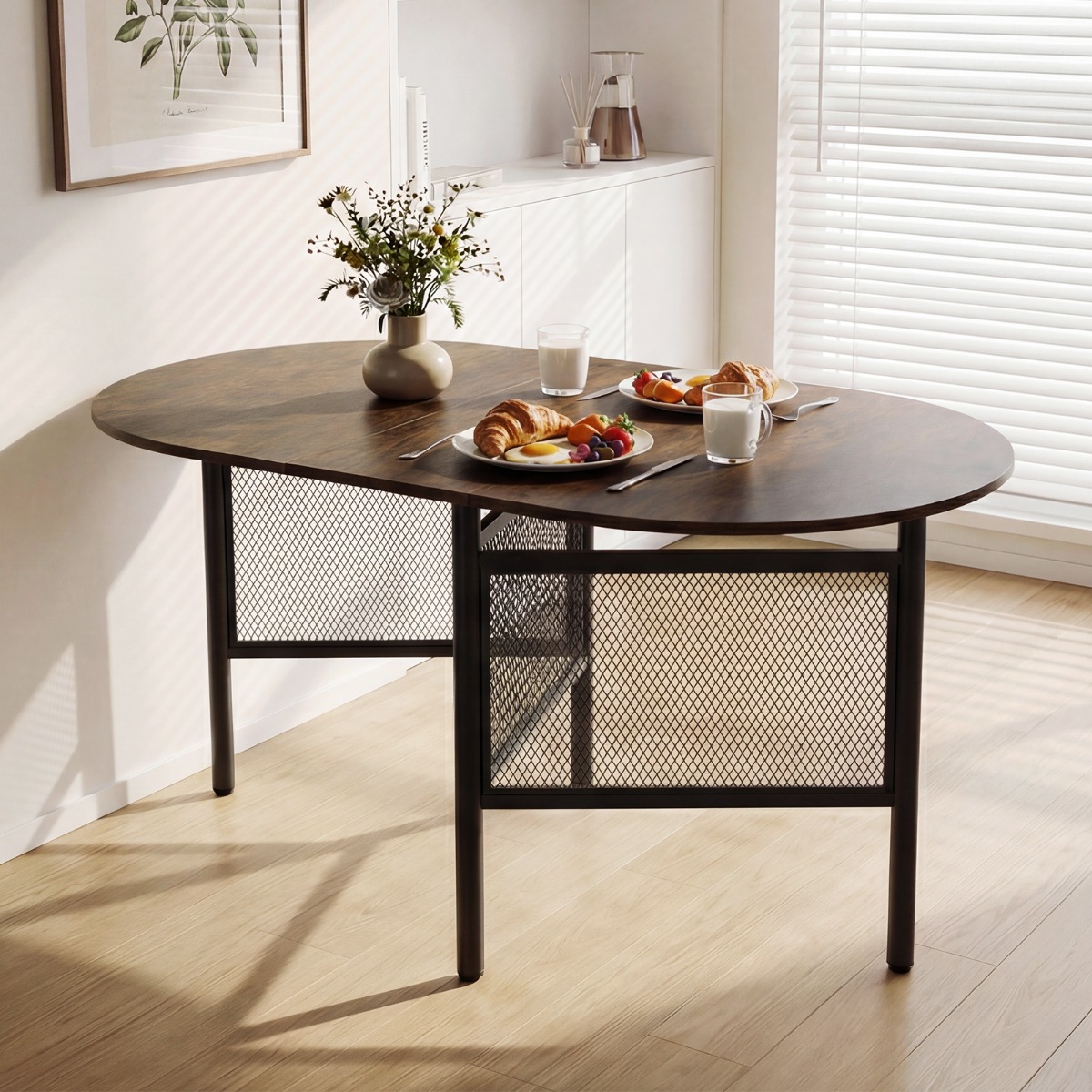 Klappbarer Esstisch für 6-8 Personen Platzsparender Klapptisch Ovaler Küchentisch Braun