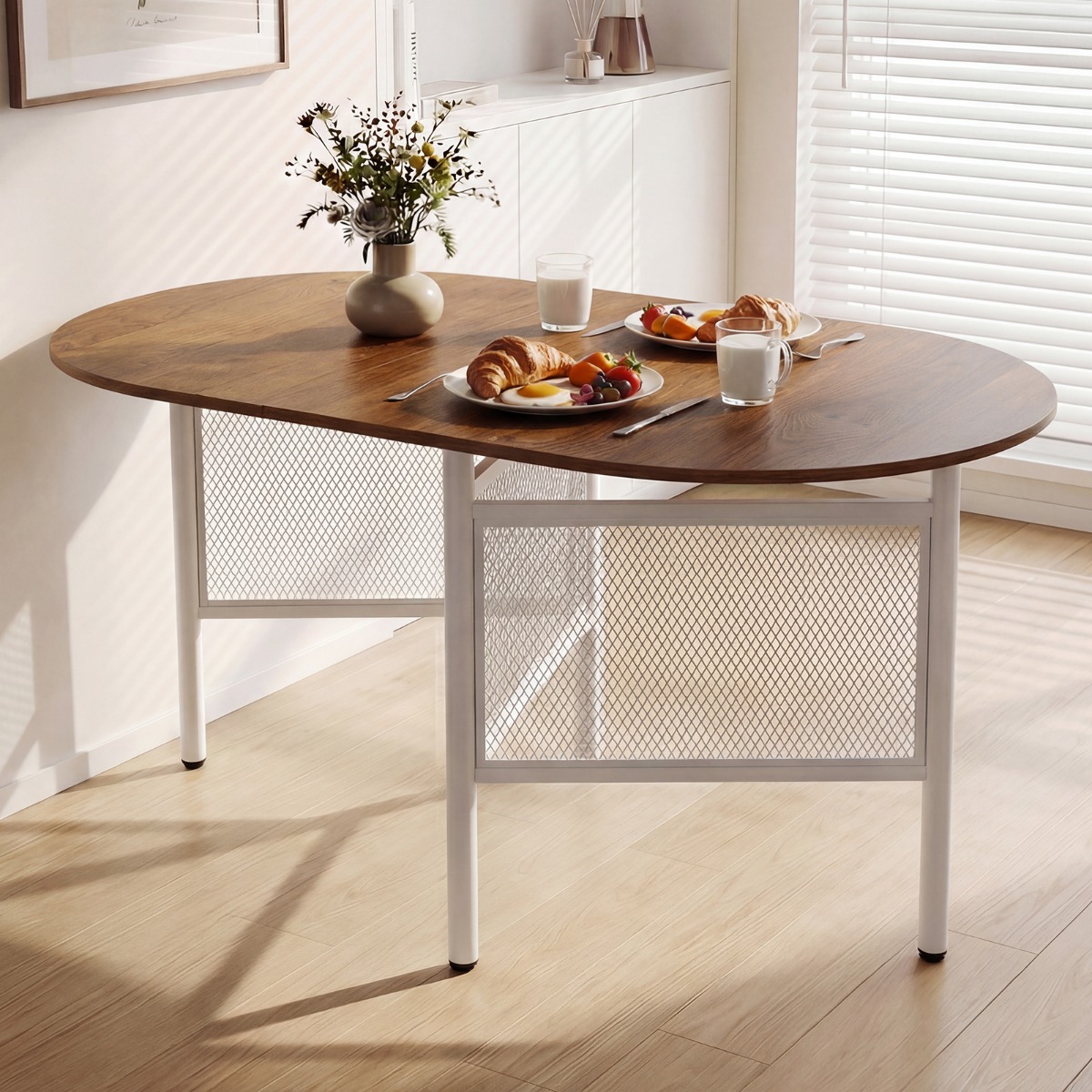 Klappbarer Esstisch für 6-8 Personen Platzsparender Klapptisch Ovaler Küchentisch Natur