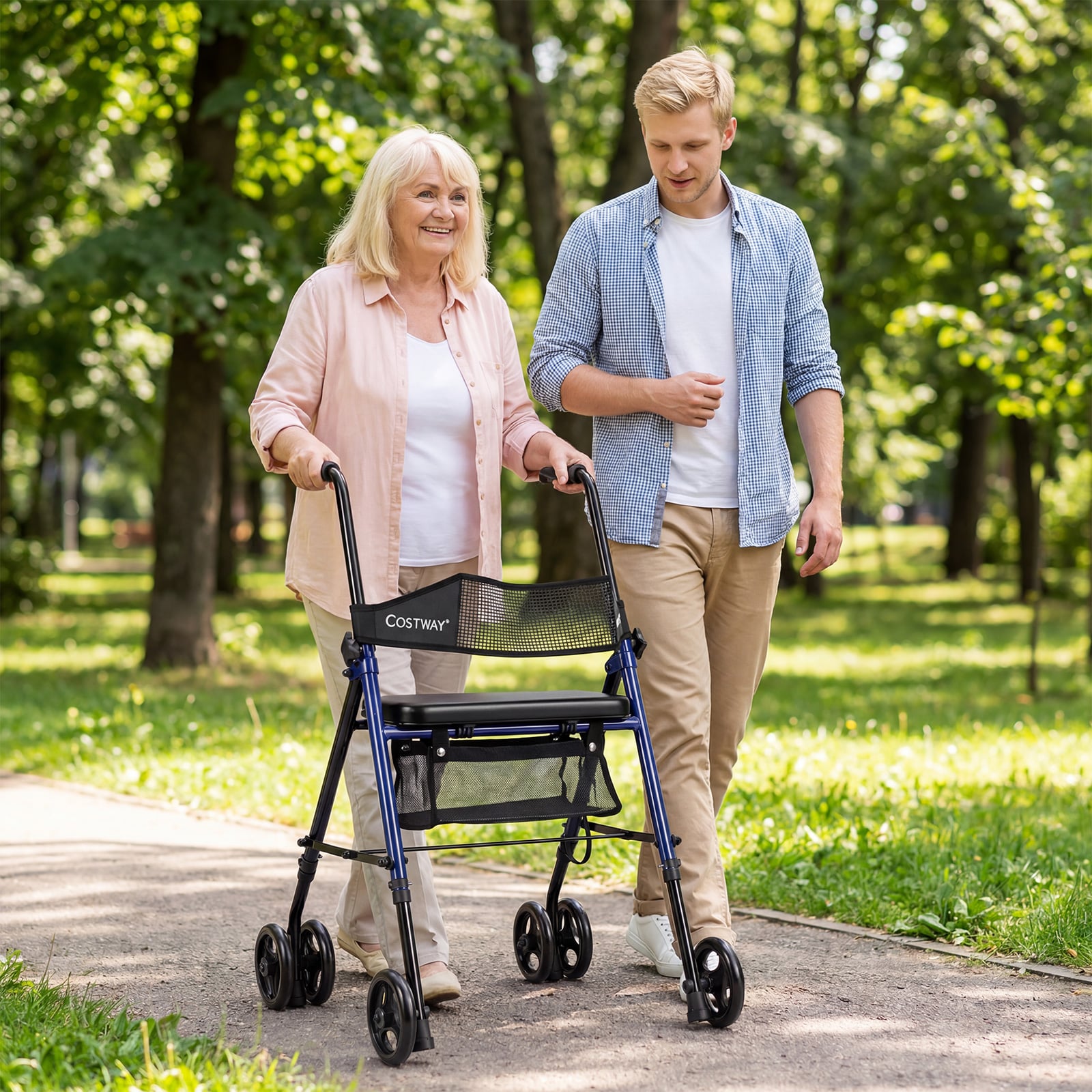 Faltbarer Rollator Mit Sitz Tasche 8 Fach Höhenverstellbar Leicht 15cm Räder für Senioren Blau