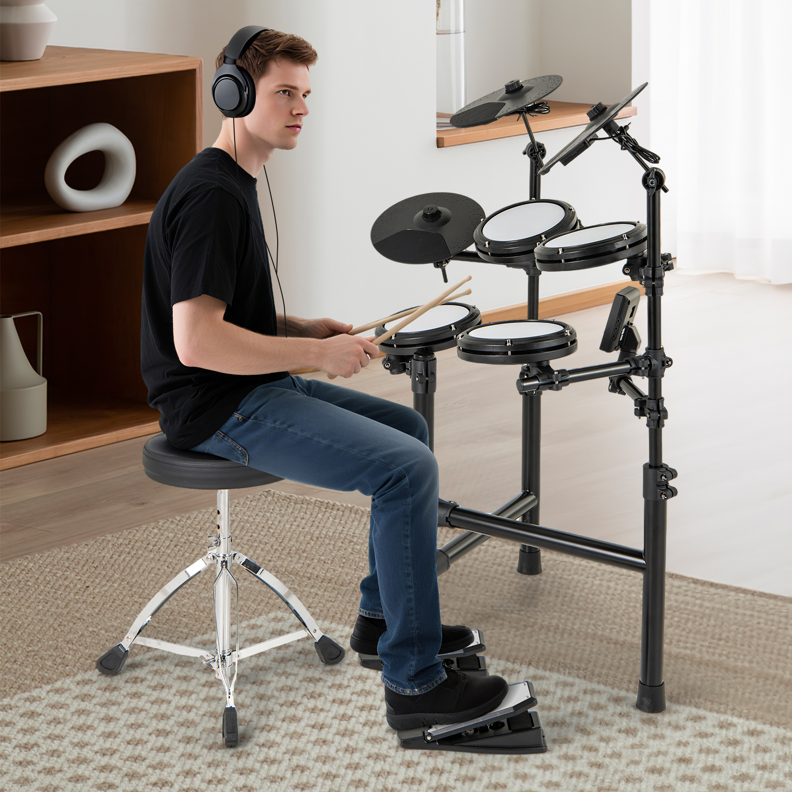 Faltbares E-Drum Set mit Mesh Pads & 150 Sounds & 10 Demos 7 Teiliges E-Schlagzeug Komplettset