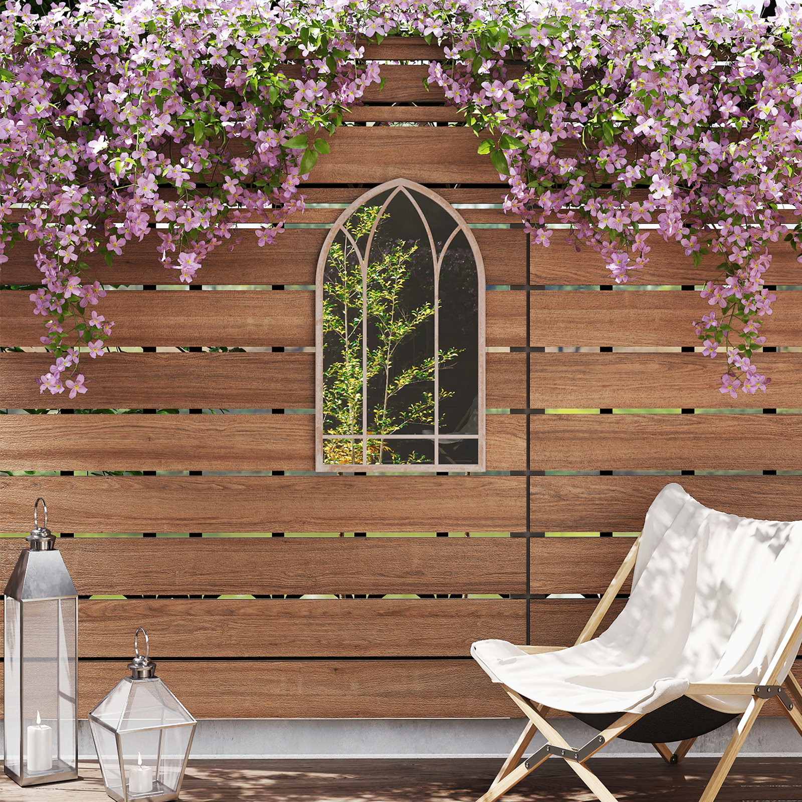 Farmhouse Fensterrahmen Spiegel gewölbter Wandspiegel 83 x 48 x 2 cm Grau