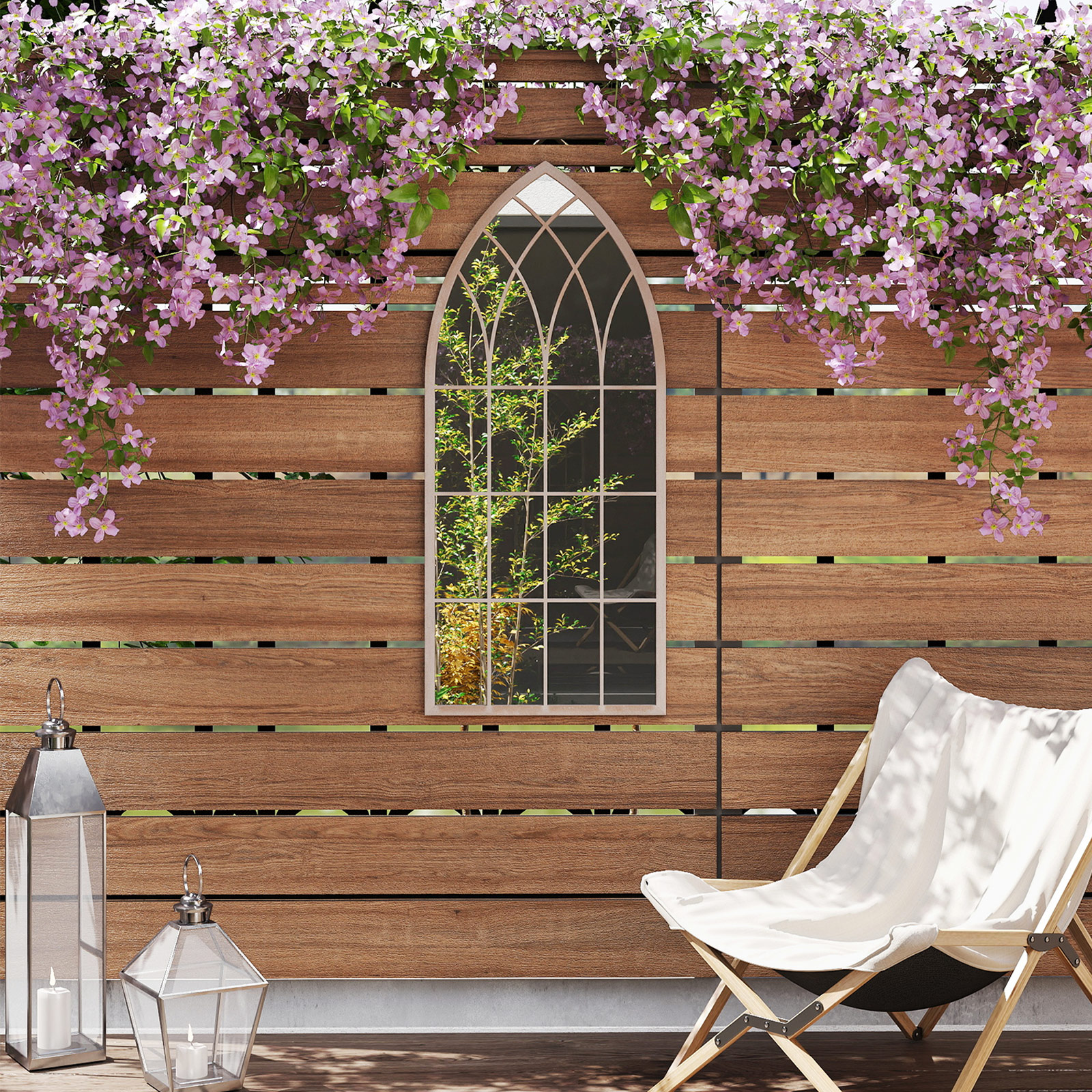 Farmhouse Fensterrahmen Spiegel gewölbter Wandspiegel mit Metallrahmen Grau 115 x 50 x 2 cm