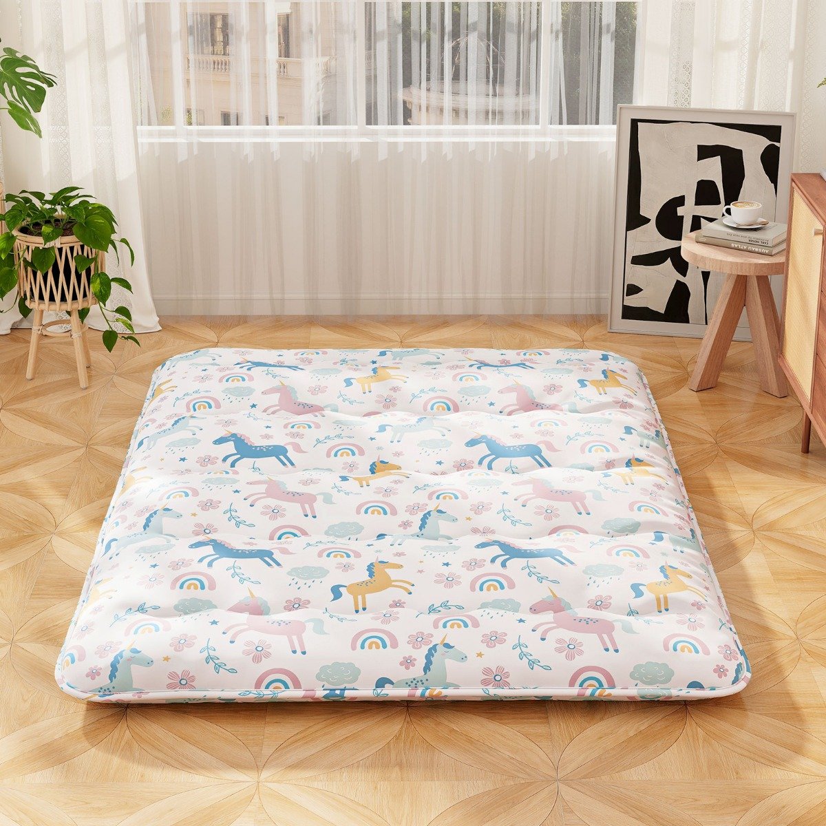 Japanische Futon Matratze mit Waschbarem Bezug & Tragetasche Tatami-Matte Bunt 140 x 200 cm
