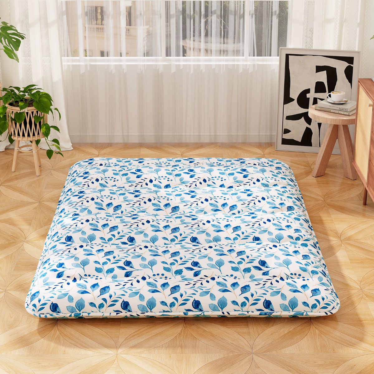 Japanische Futon Matratze mit Waschbarem Bezug & Tragetasche Tatami-Matte Grün 140 x 200 cm