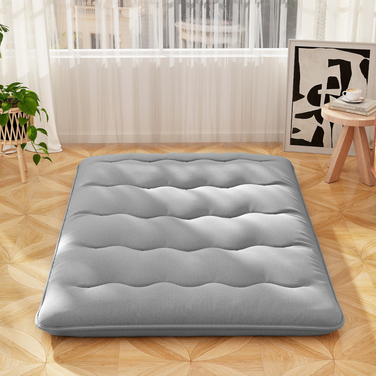 Japanische Futon Matratze mit Waschbarem Bezug & Tragetasche Tatami-Matte Grau 140 x 200 cm