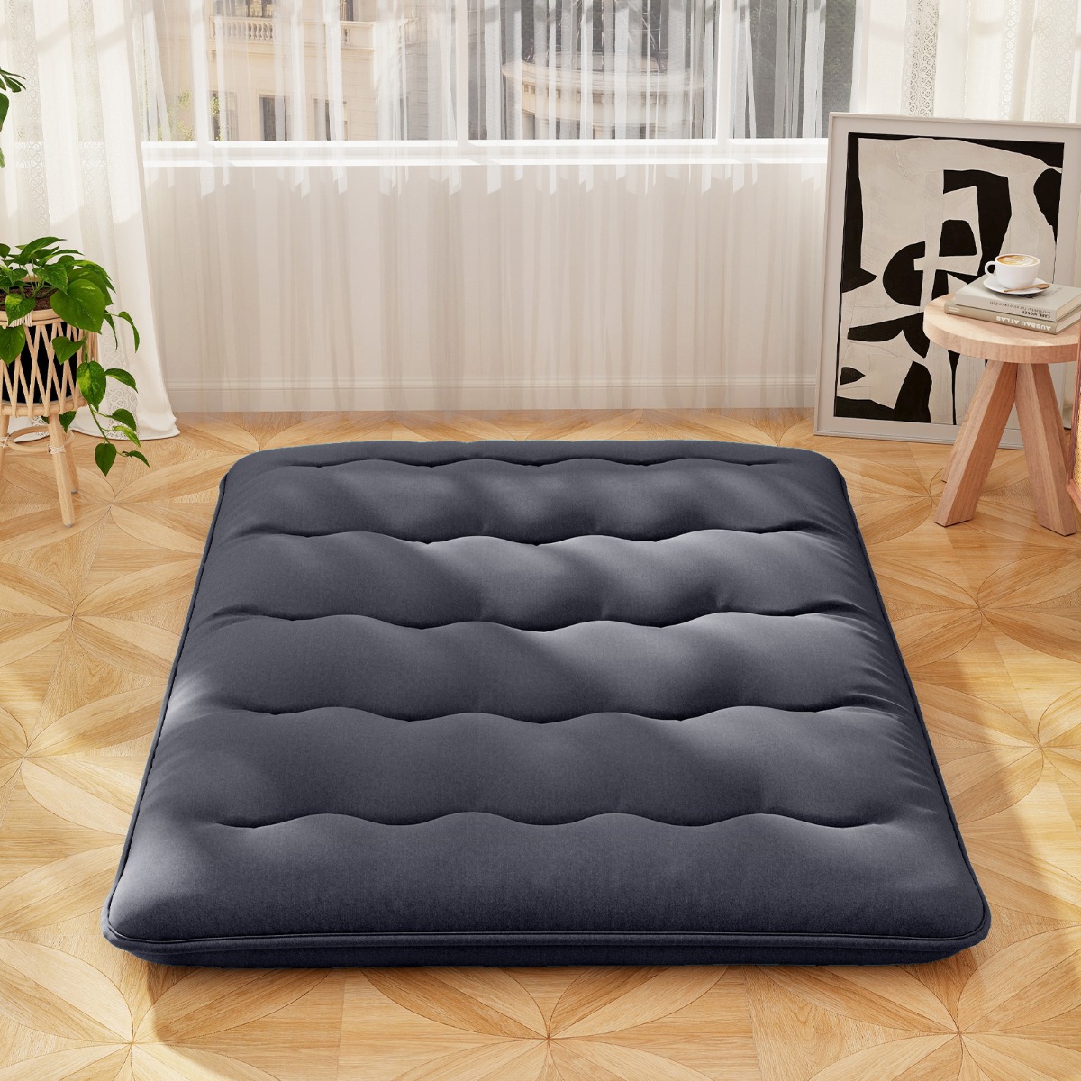 Japanische Futon Matratze mit Waschbarem Bezug & Tragetasche Tatami-Matte Schwarz 140 x 200 cm