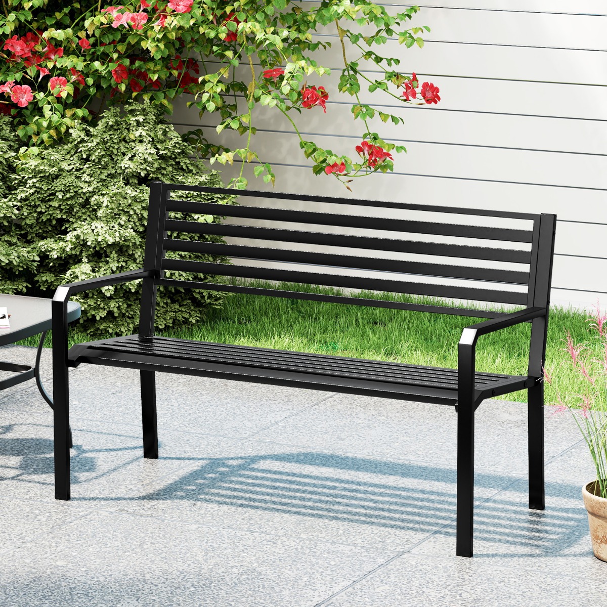 Gartenbank Metall wetterfeste Sitzbank für 2 Personen Eisenbank für Garten Terrasse Balkon 127 x 56 x 82 cm Schwarz