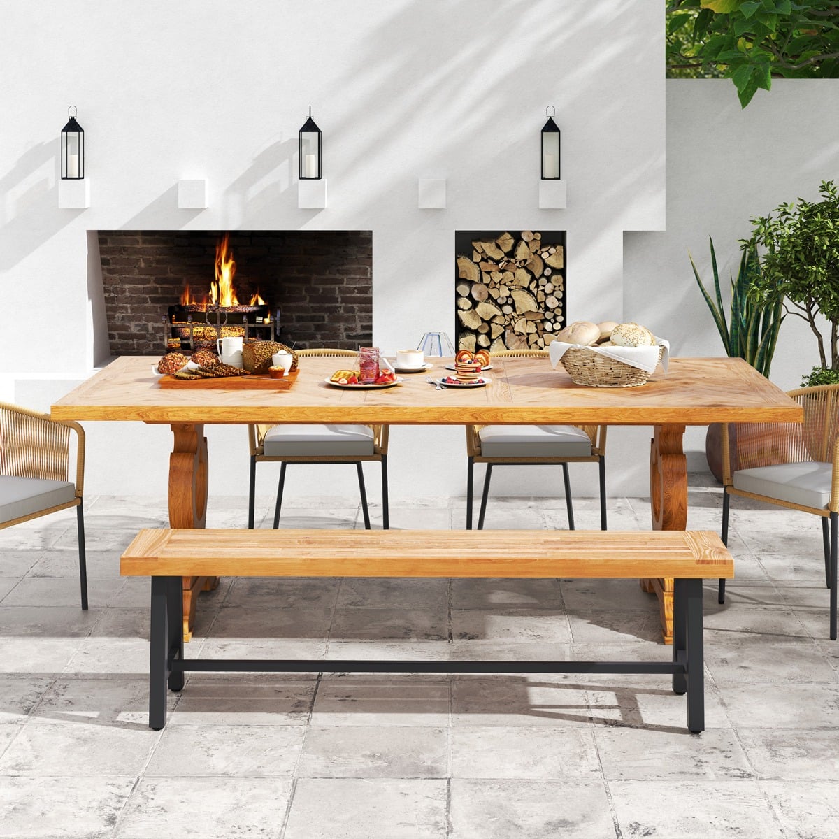 Gartenbank wetterfest 3-Sitzer Sitzbank bis 360 kg Parkbank aus Akazienholz und Metall 1 Stück