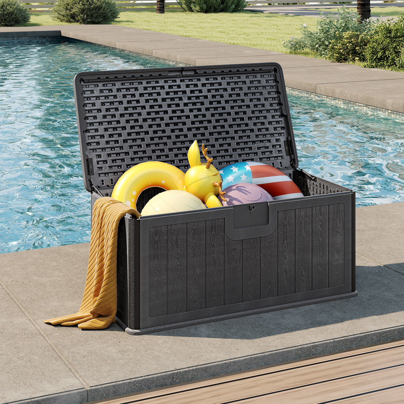 Gartenbox 378 L Auflagenbox Wasserdicht für Garten mit Abschließbarem Deckel Aufbewahrungsbox für Kissen Grau