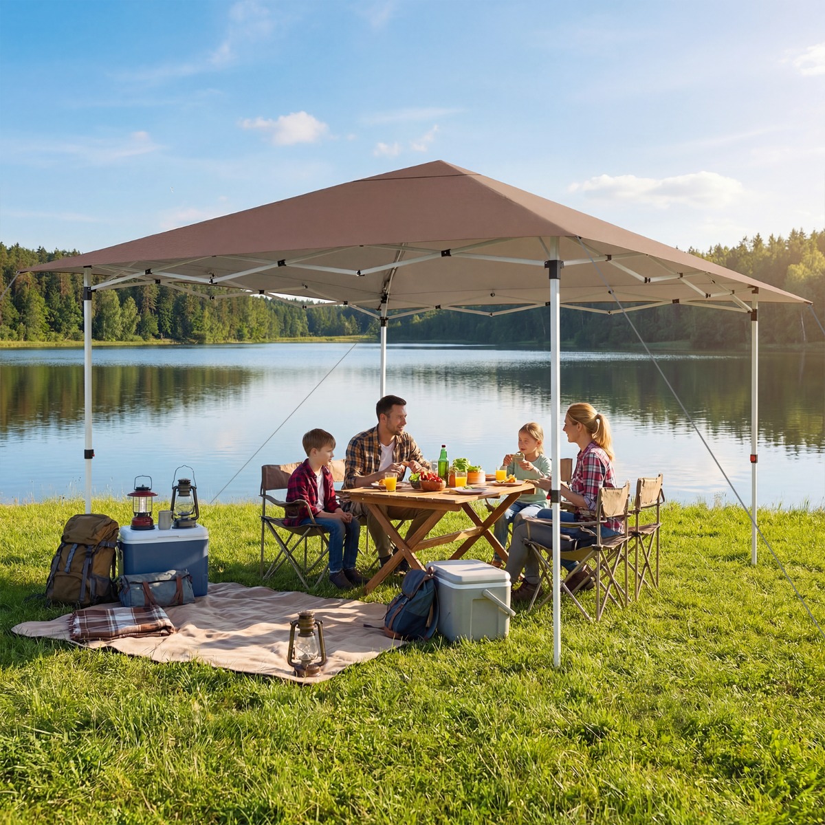 Winterfester Pavillon mit UV Schutz 50+ & Tasche Wasserdicht Faltpavillon Pop Up Pavillon Braun