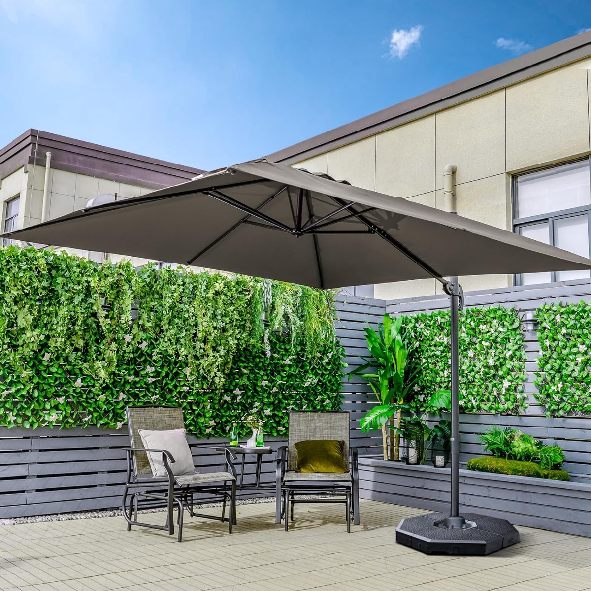 Regenschirm mit 3 Neigungseinstellungen Sonnenschirm Ampelschirm 300 x 300 x 273 cm Grau