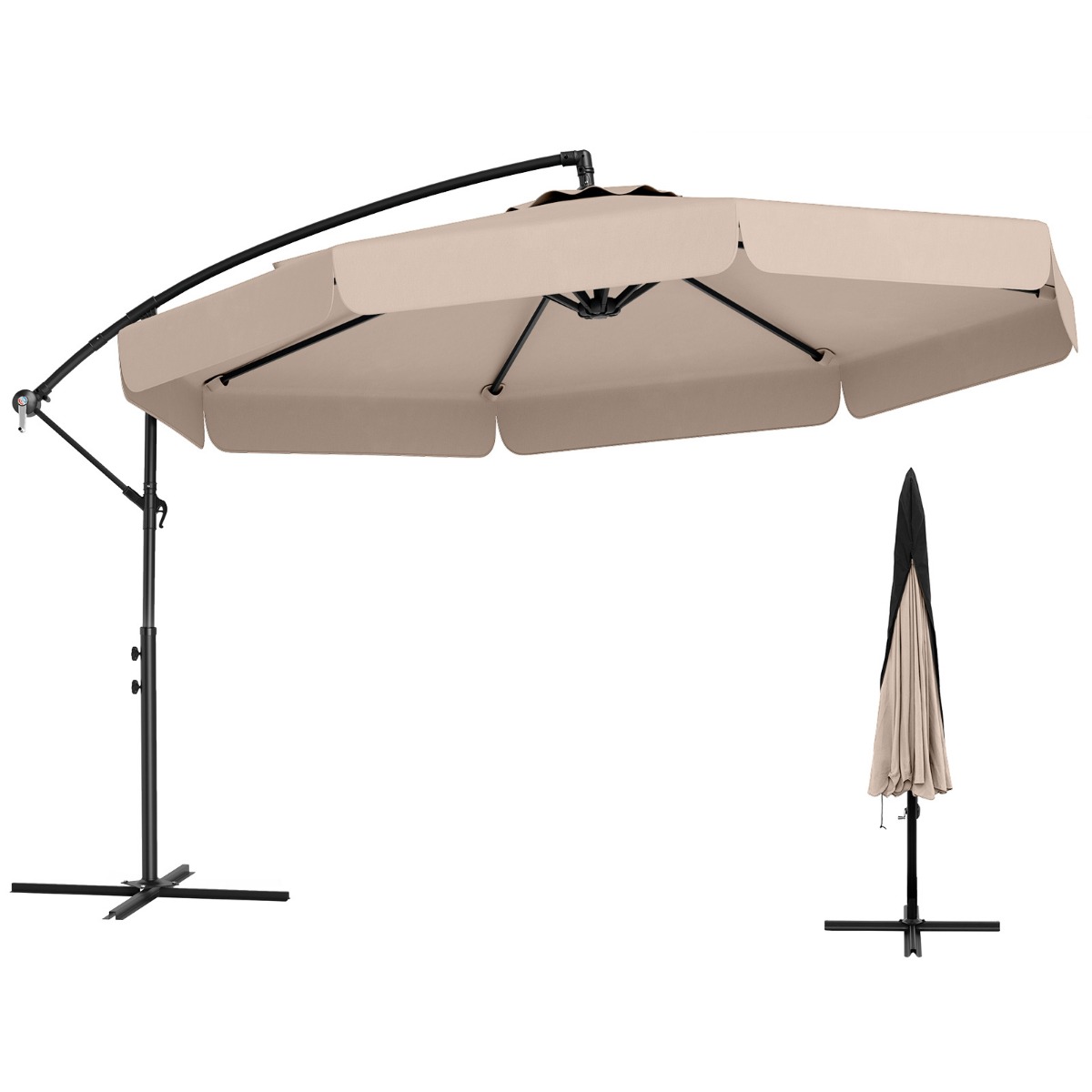 Sonnenschirm 300 cm inkl. Schutzhülle Ampelschirm mit Kurbel und Volant Beige