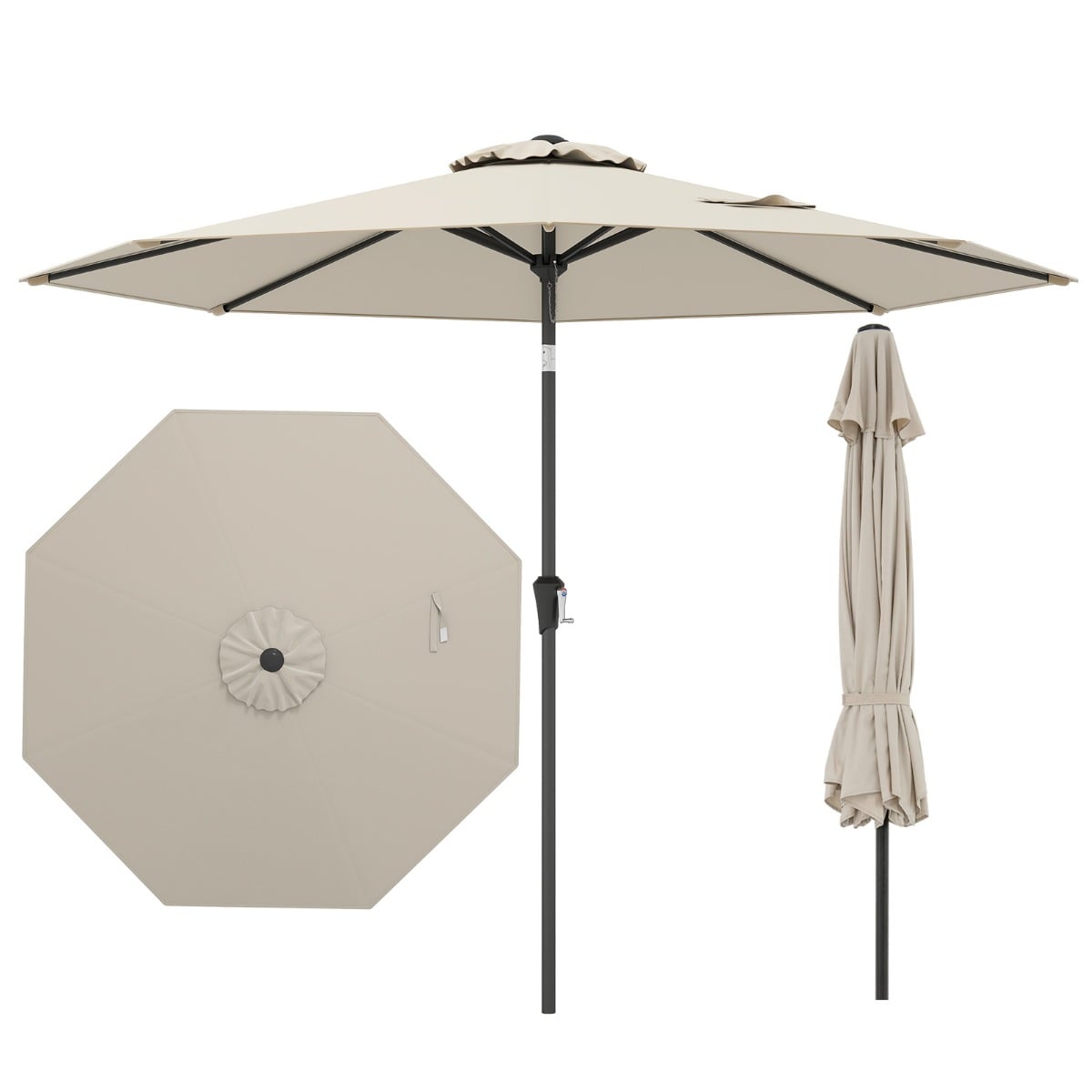 270 cm großer Terrassenschirm neigbarer Marktschirm für den Außenbereich Beige