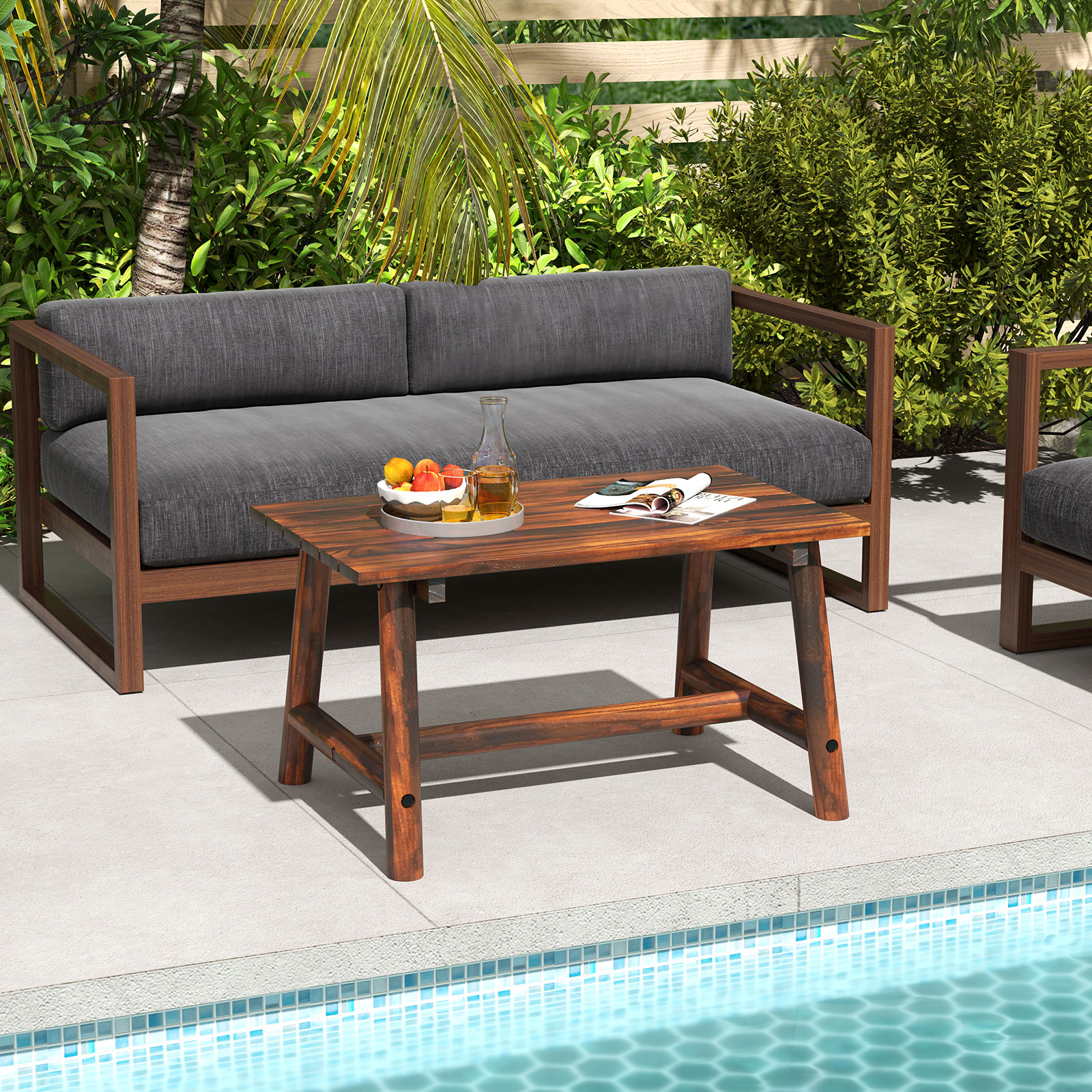 Gartentisch aus Massivholz rechteckiger Kaffeetisch mit Lattenrost Terrassentisch Balkontisch Braun