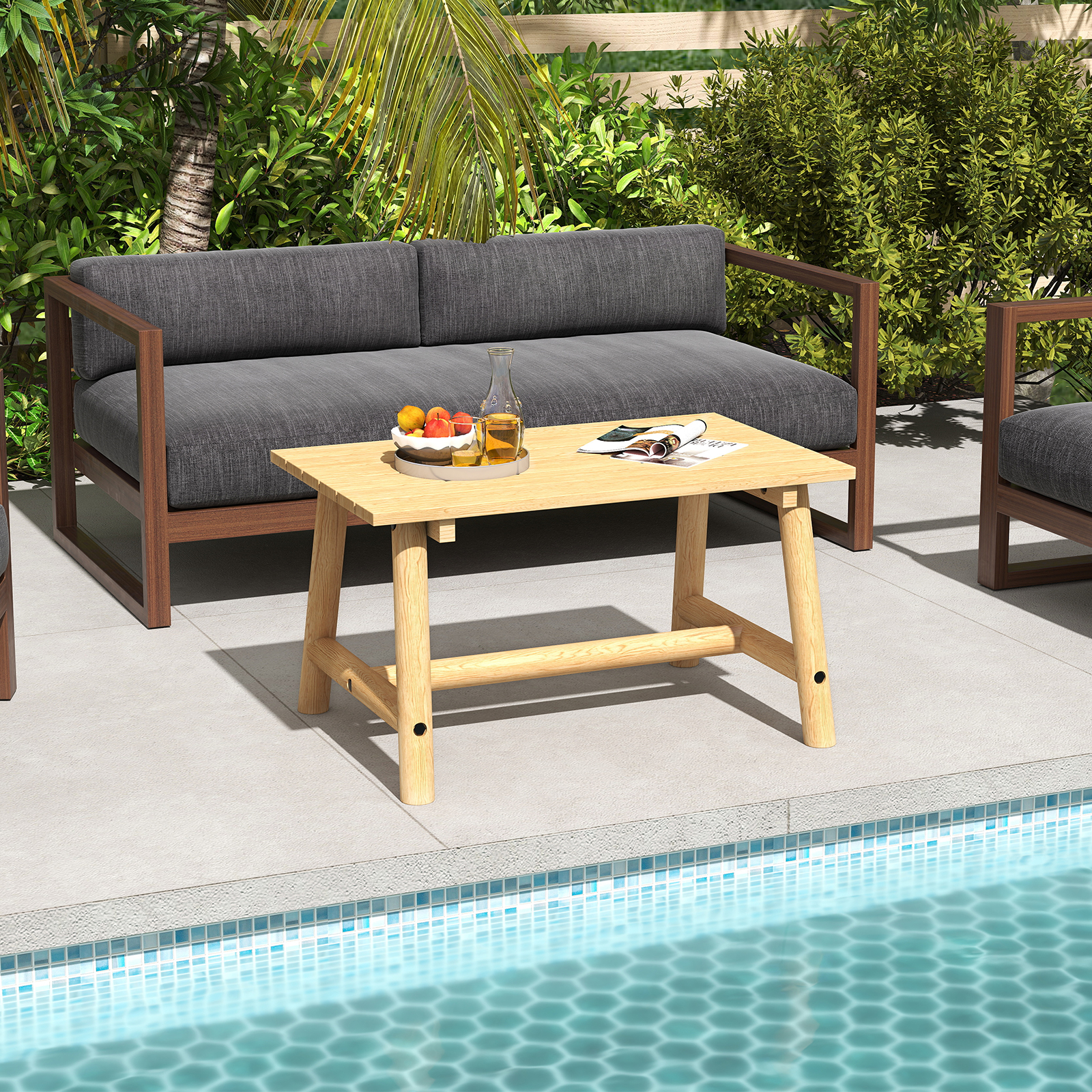 Gartentisch aus Massivholz rechteckiger Kaffeetisch mit Lattenrost Terrassentisch Balkontisch Natur