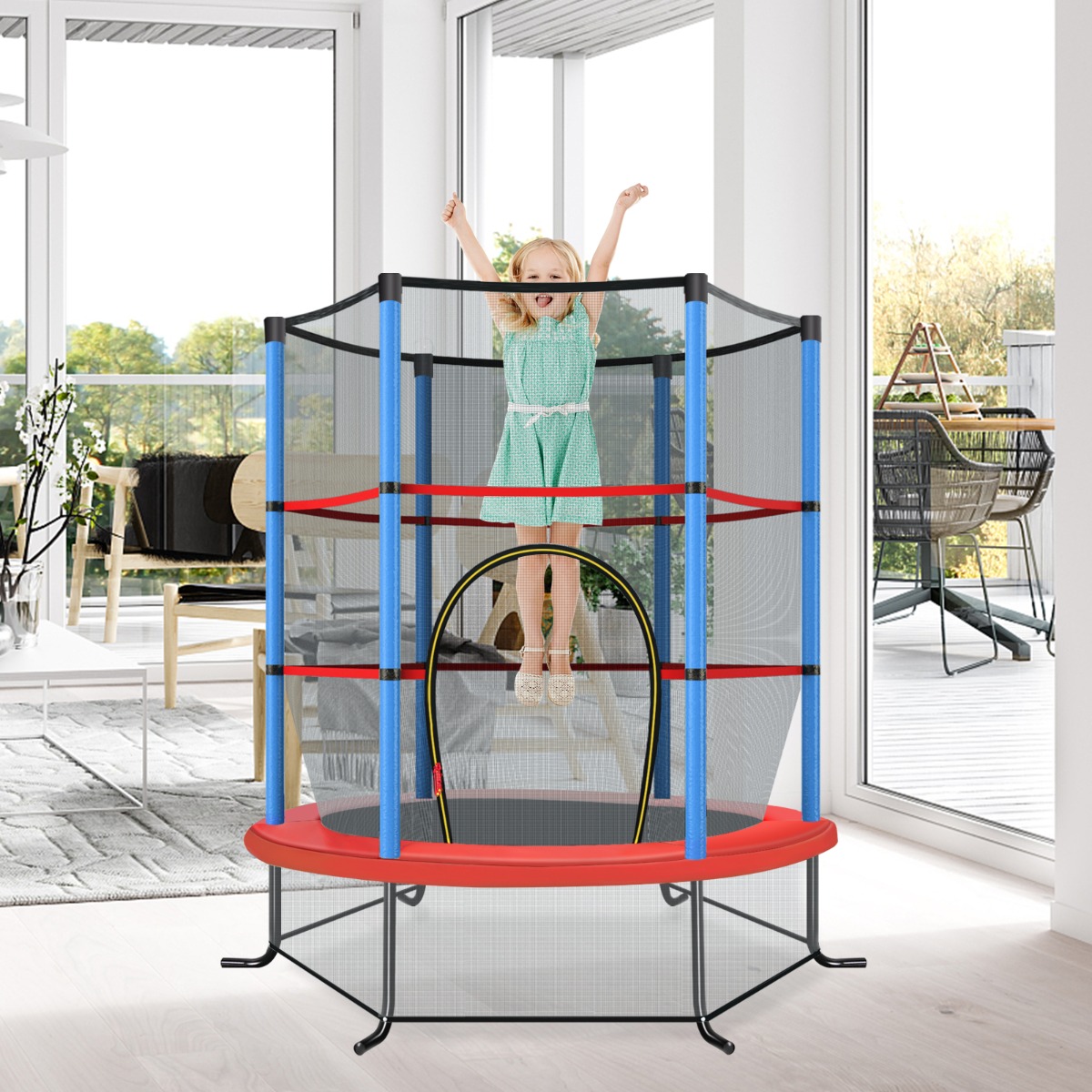 Ø165cm Gartentrampolin mit Sicherheitsnetz Trampolin bis 135KG belastbar für Kinder ab 3 Jahre Marineblau