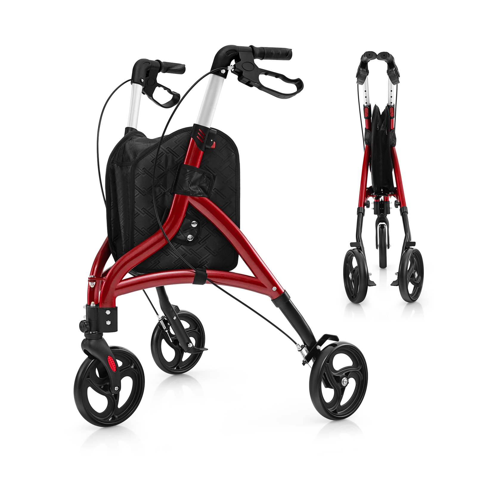 Gehwagen für Senioren faltbarer Rollator mit leichtem Aluminiumrahmen 20 cm große Räder Rot
