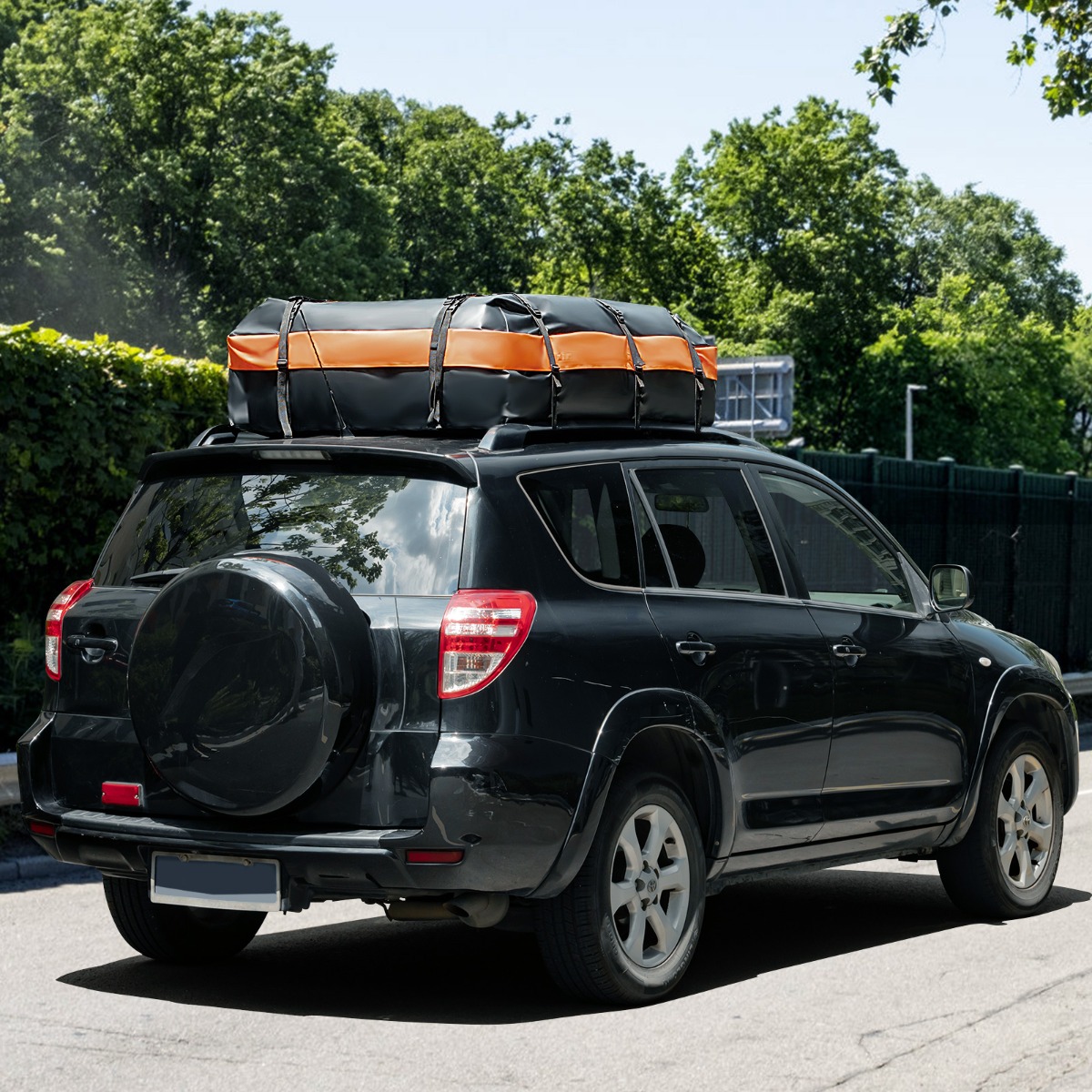 Wasserdicht Dachbox mit 600 L Kapazität für Alle Fahrzeuge 132x100x43cm Schwarz+Orange