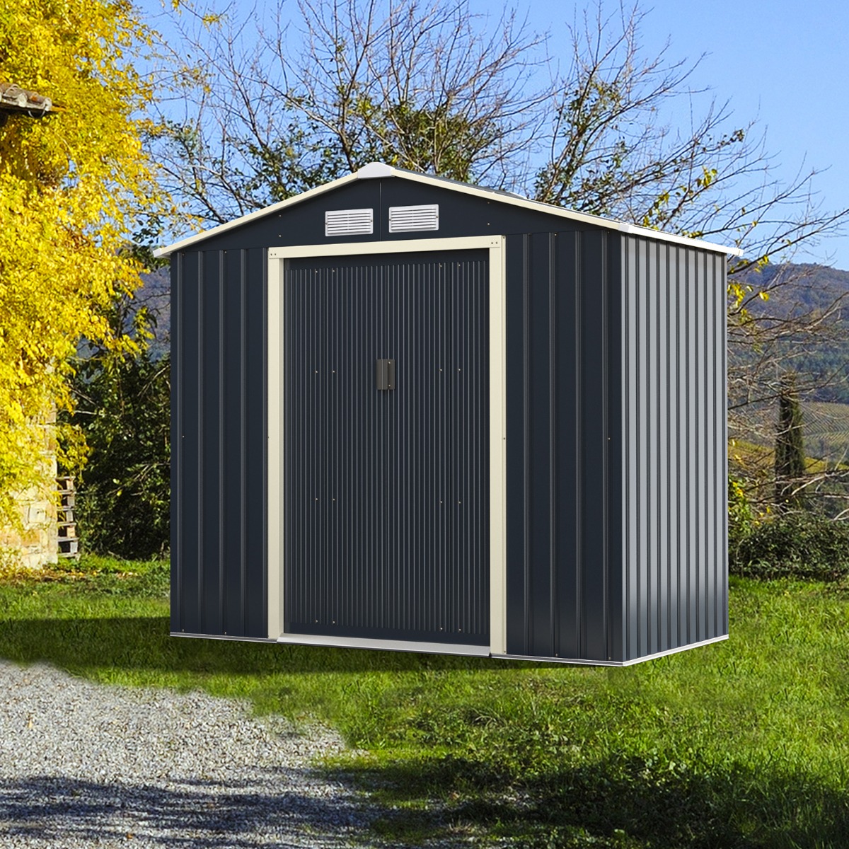 2er Set Gerätehaus Metall Erweitert-213 x 191 x 195 cm+Geräteschuppen abschließbar Gartenhaus Set