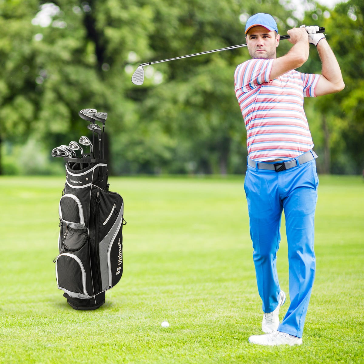 9-teiliges komplettes Golfschlägerset für rechtshändig spielende Herren, inklusive Driver aus Zinklegierung Grau