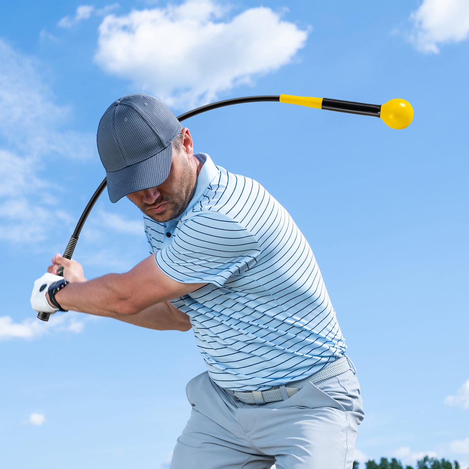 Golfschwungtrainer-Hilfe 100cm Golf Trainingshilfe mit Gewichts-Kopf für Griff Rhythmus Flexibilität Balance Gelb