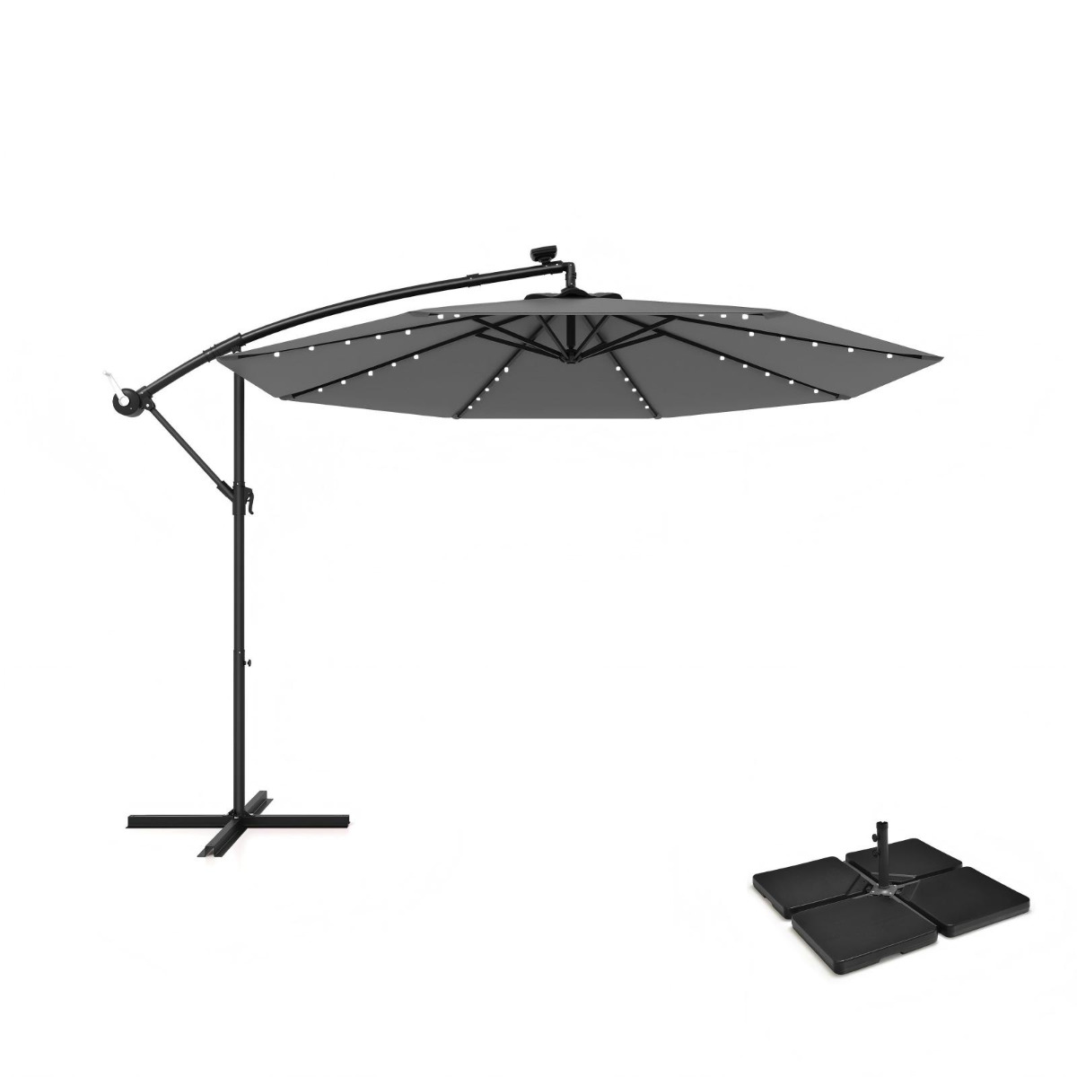 Sonnenschirmständer 52 Liter / 78 kg + Sonnenschirm mit 40 Solar-LED-Leuchten Set Grau