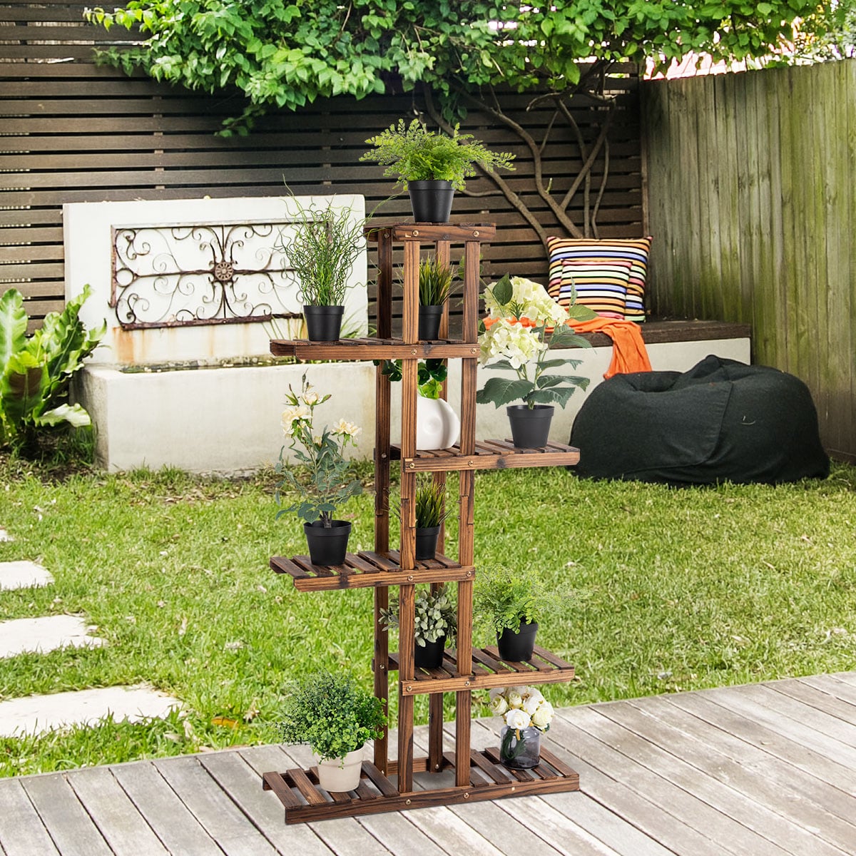 Pflanzentreppe Garten Blumenregal Blumenständer Holz 75x25x140cm