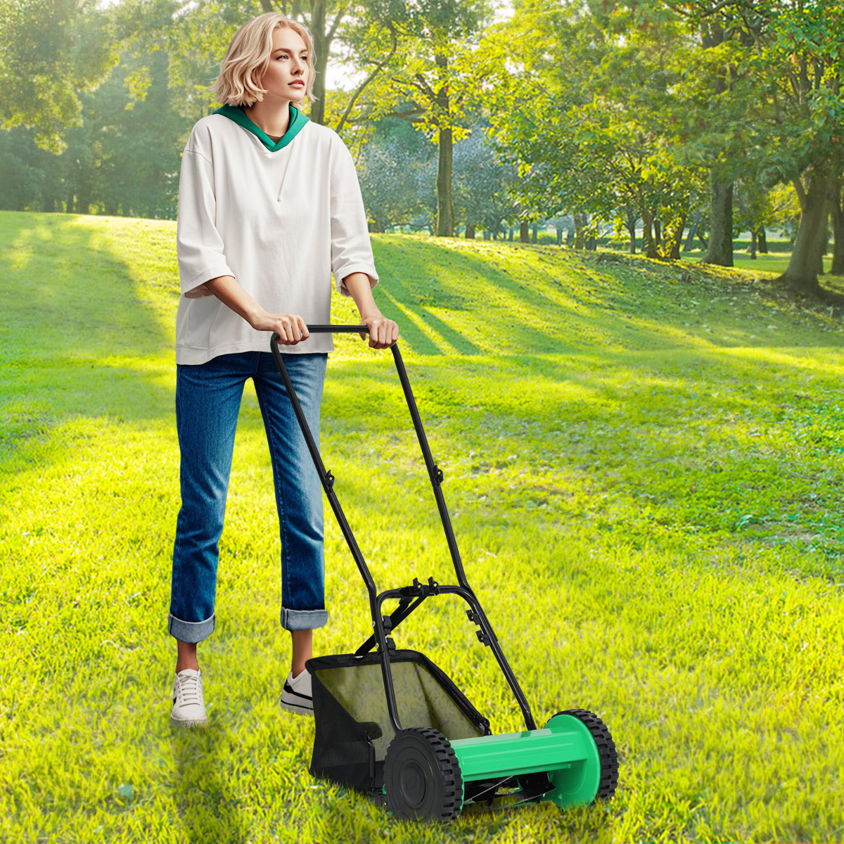 Spindelmäher Handgeführter Rasenmäher mit 30 cm Schnittbreite 18,5 Liter Fangkorb Grün