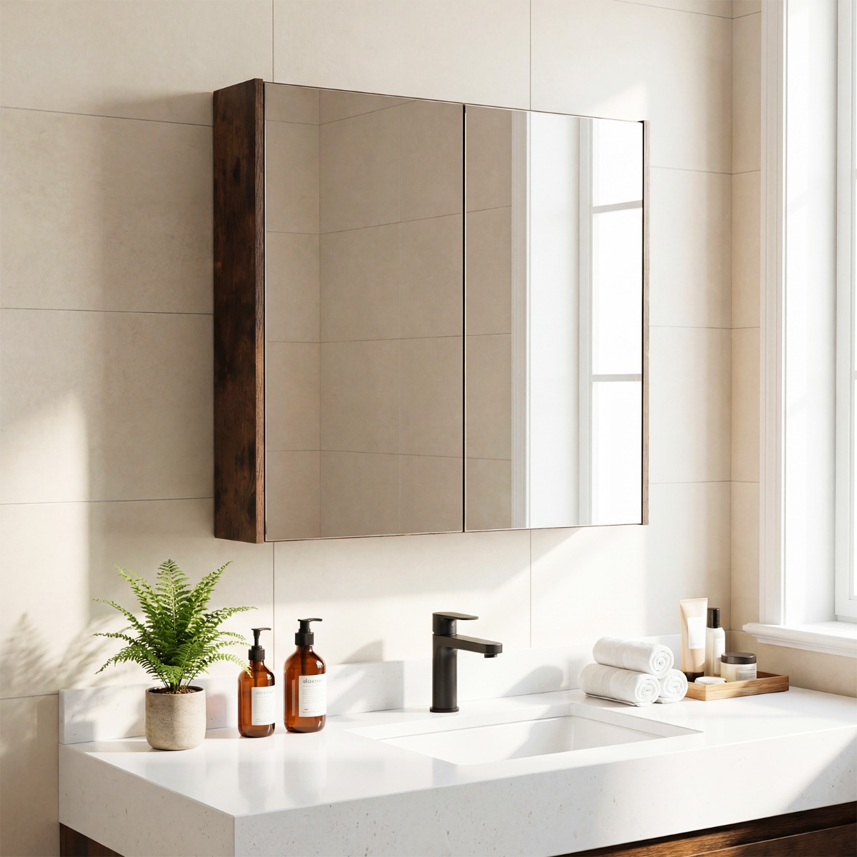 62 X 11 X 65 Cm Badezimmerschrank Mit Spiegeltüren Ablage Hängeschrank Badmöbel Holz Für Bad Rustikales Braun